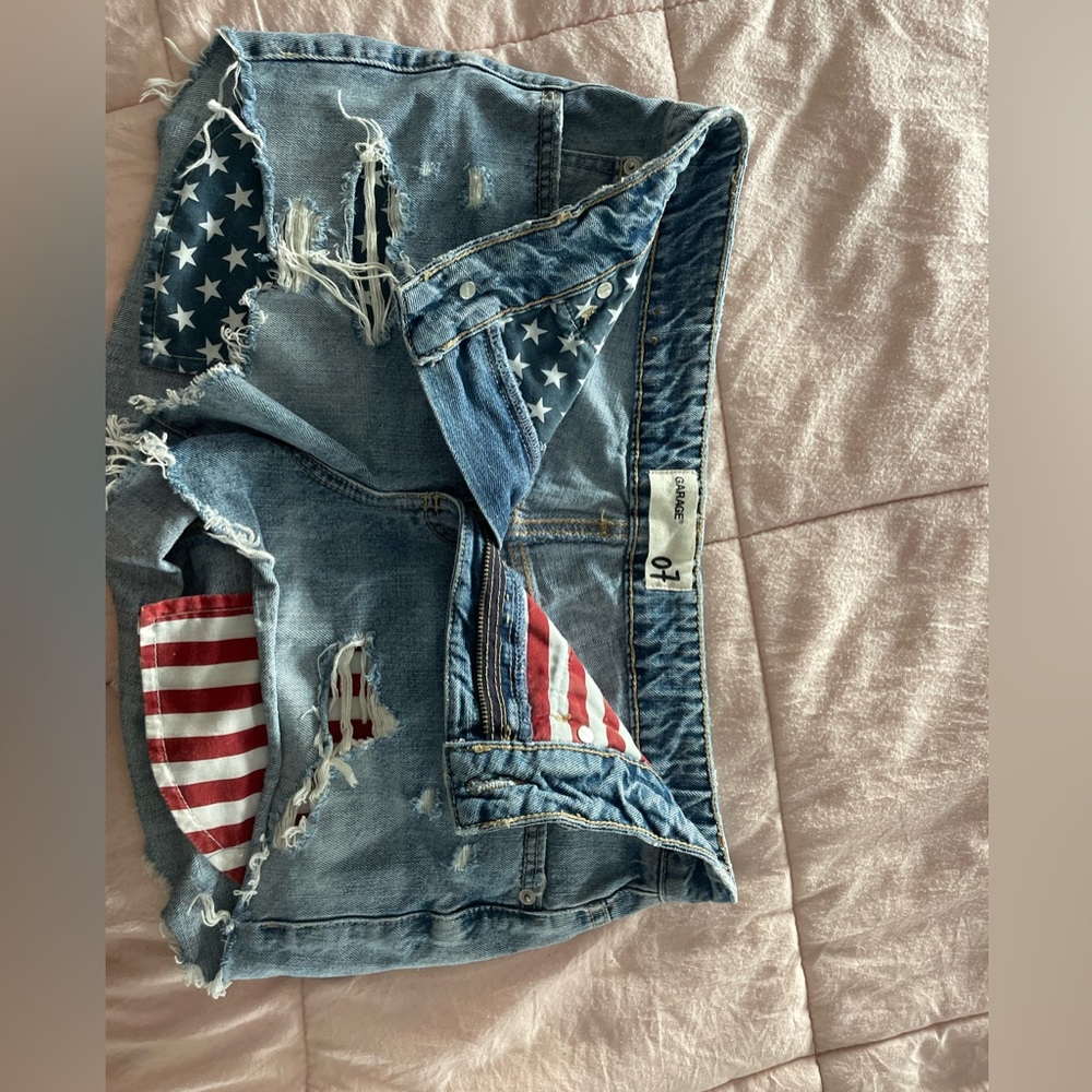 Garage Denim Shorts with American Flag Accents
